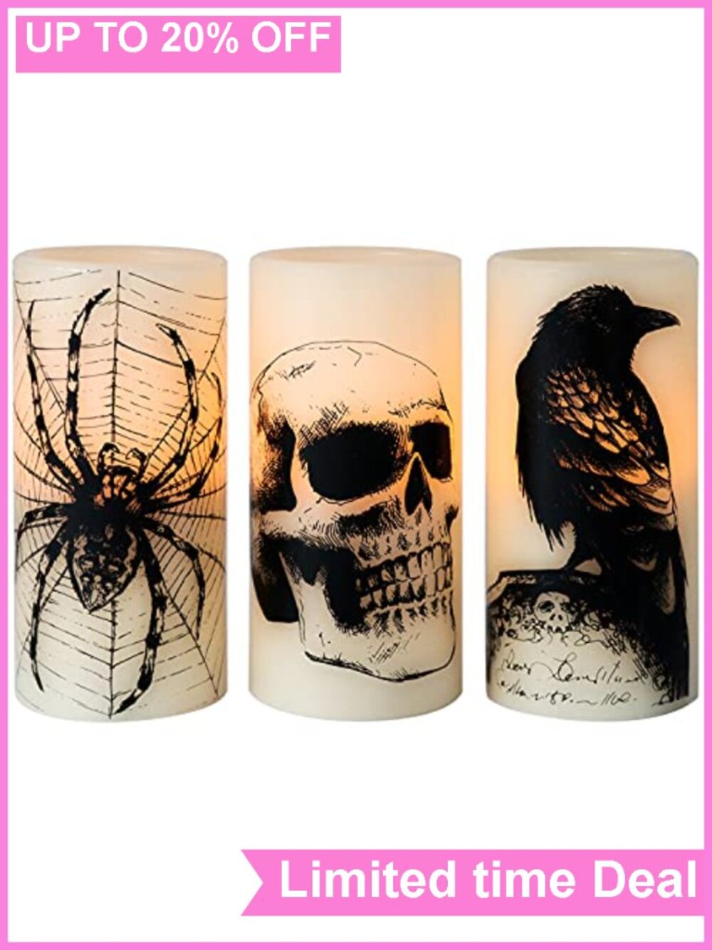 Skull Halloween Flameless LED Candles 6H Timer Wax Battery Operated